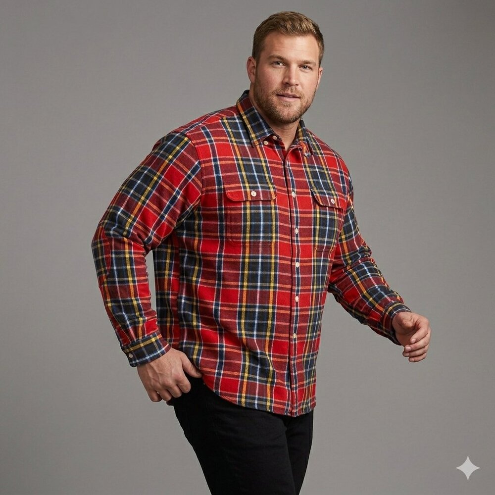 POLO RALPH LAUREN Tartan Plaid Red/Blue/Yellow Flannel Button Up Shirt Men's XL